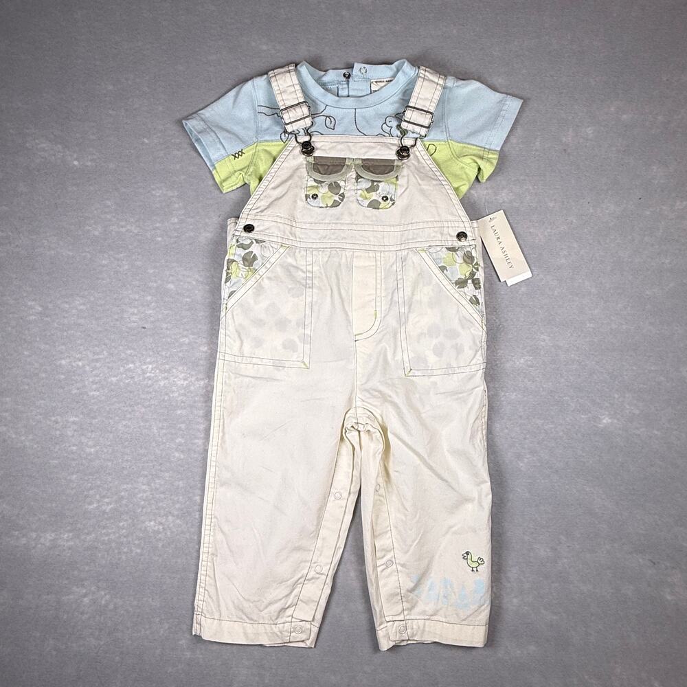 NWT Vtg Y2K Laura Ashley safari overall set - boys 2 pc 100% cotton size 18mo